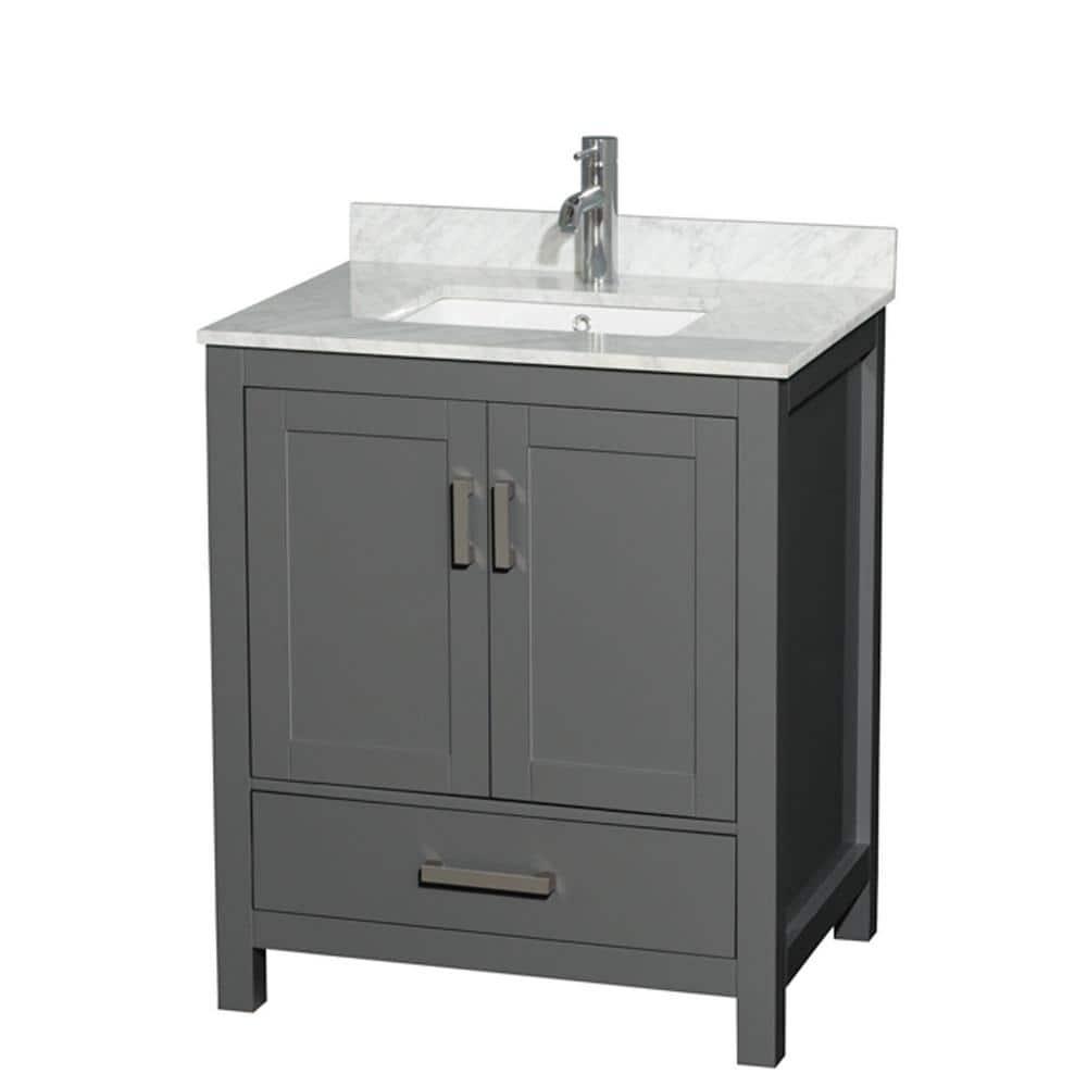 Wyndham Collection Sheffield 30" Freestanding Single Bathroom Vanity with Marble Top