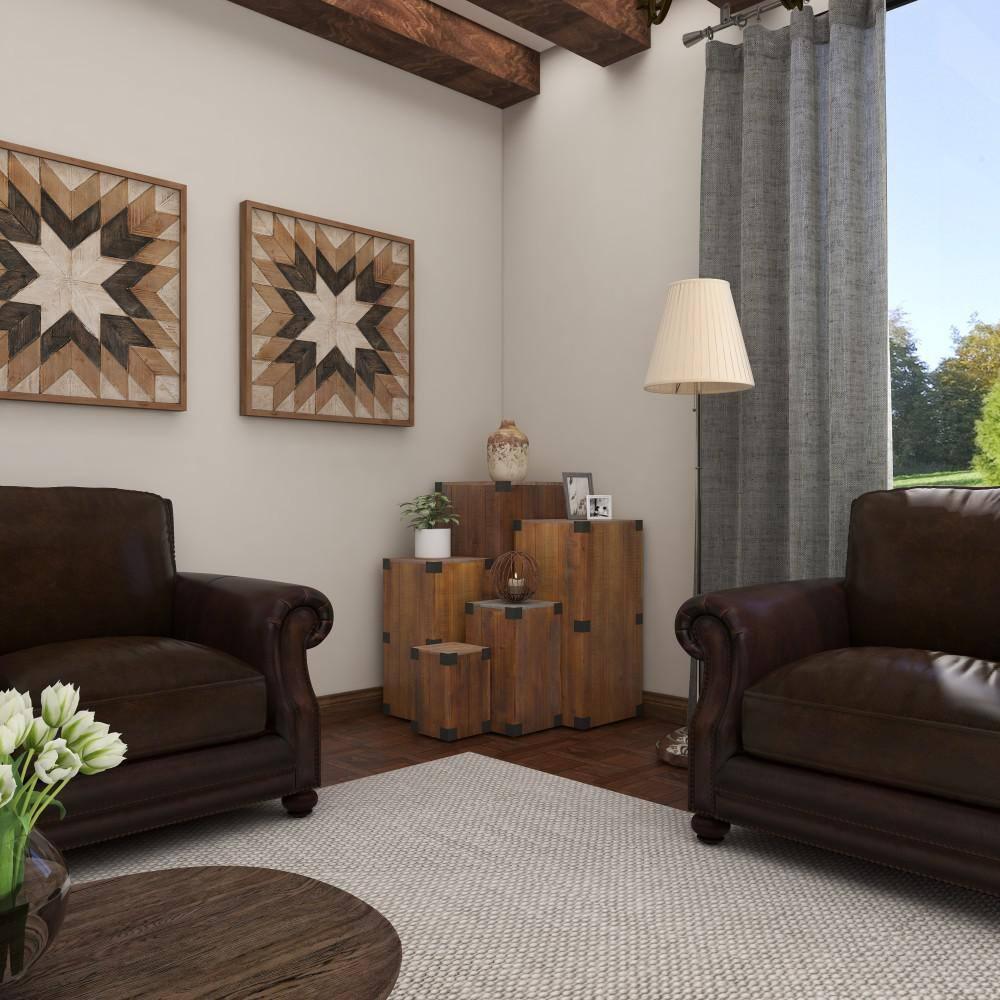 Set of 5 Farmhouse Wood Pedestal Tables Brown - Olivia & May: Indoor Accent Furniture, No Assembly Required