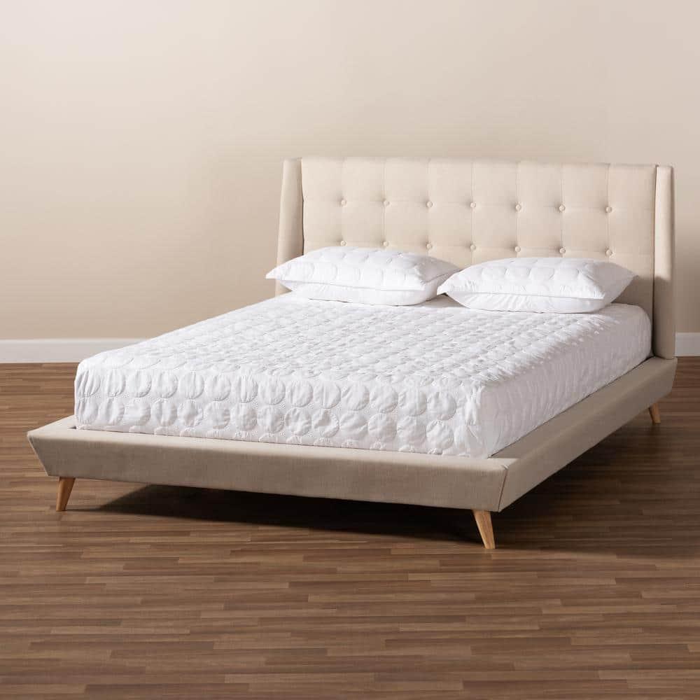 King Naya Platform Bed Beige - Baxton Studio