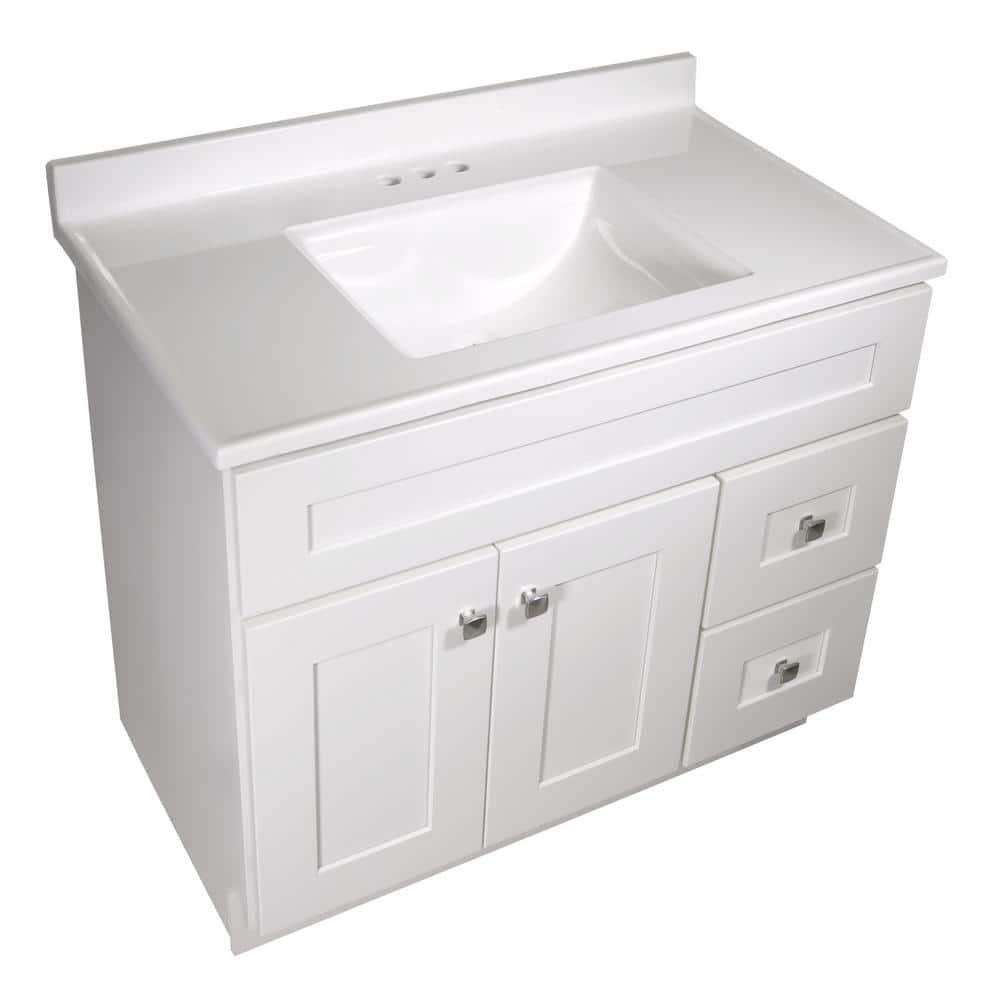 Camilla 37 in Cultured Marble Center Mount Rectangle One Bowl Vanity Top with Backsplash in Solid White