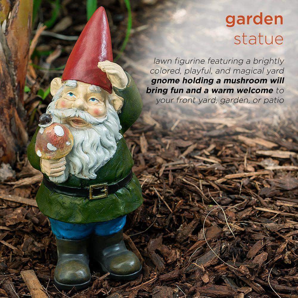 Whimsical 12" Multicolor Gnome Holding Mushroom Lawn Decoration