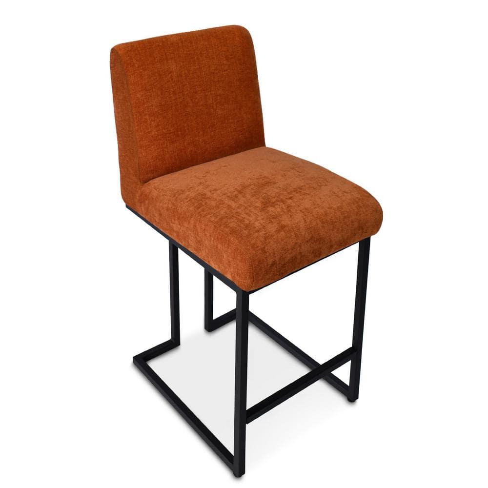 Set of 2 Upholstered Counter Height Bar Stools, 25" Armless Fabric Seat with Black Metal Sled Legs for Kitchen Island & Home Bar-Maison Boucle