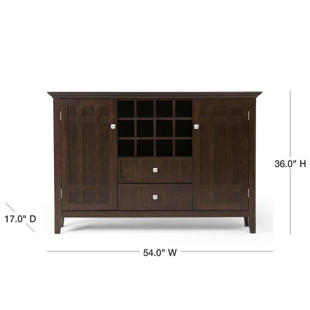 Simpli Home Bedford 54"W Solid Wood Sideboard Buffet and Wine Rack, 2 Drawers, and 2 Cabinets