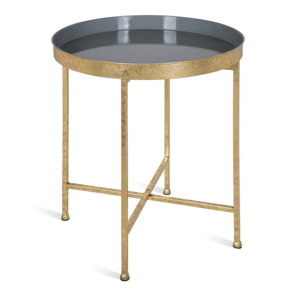 Kate and Laurel Celia Round Metal Side Table, 18.25x18.25x22, Gold and Gray