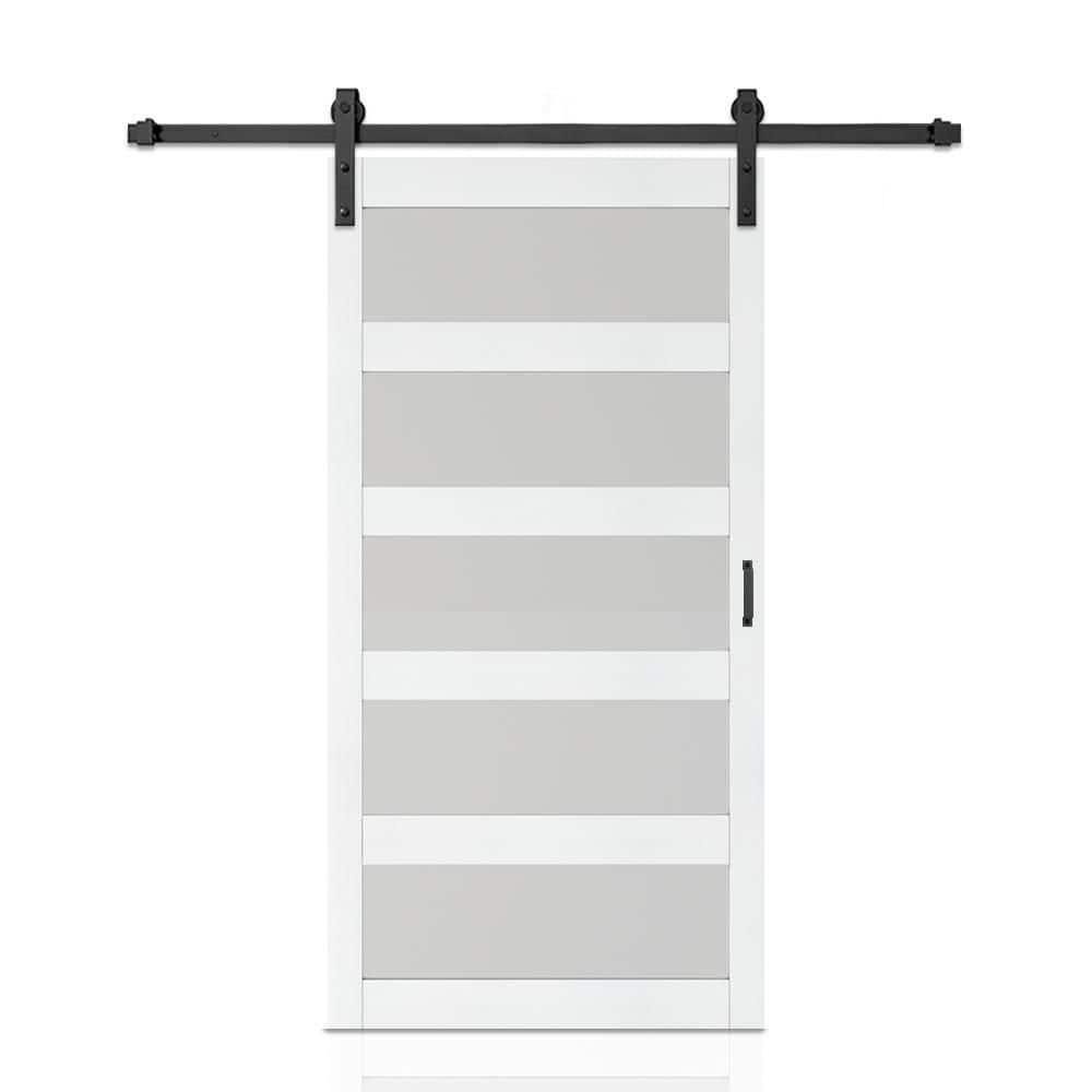 Calhome 5 Lite Tempered Frosted Glass Finished Composite Interior Sliding Barn Door with Hardware Kit