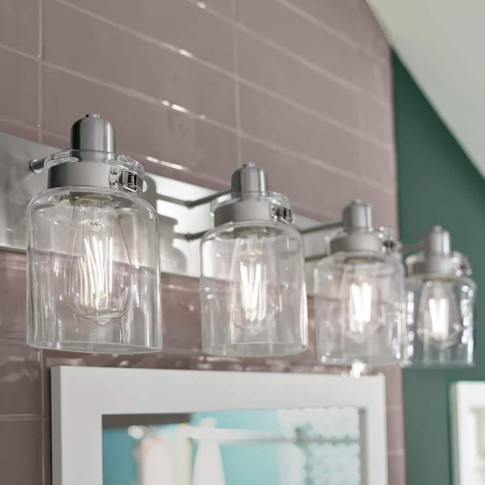 Progress Lighting Calhoun 4-Light Bath Vanity, Brushed Nickel, Clear Glass Shade