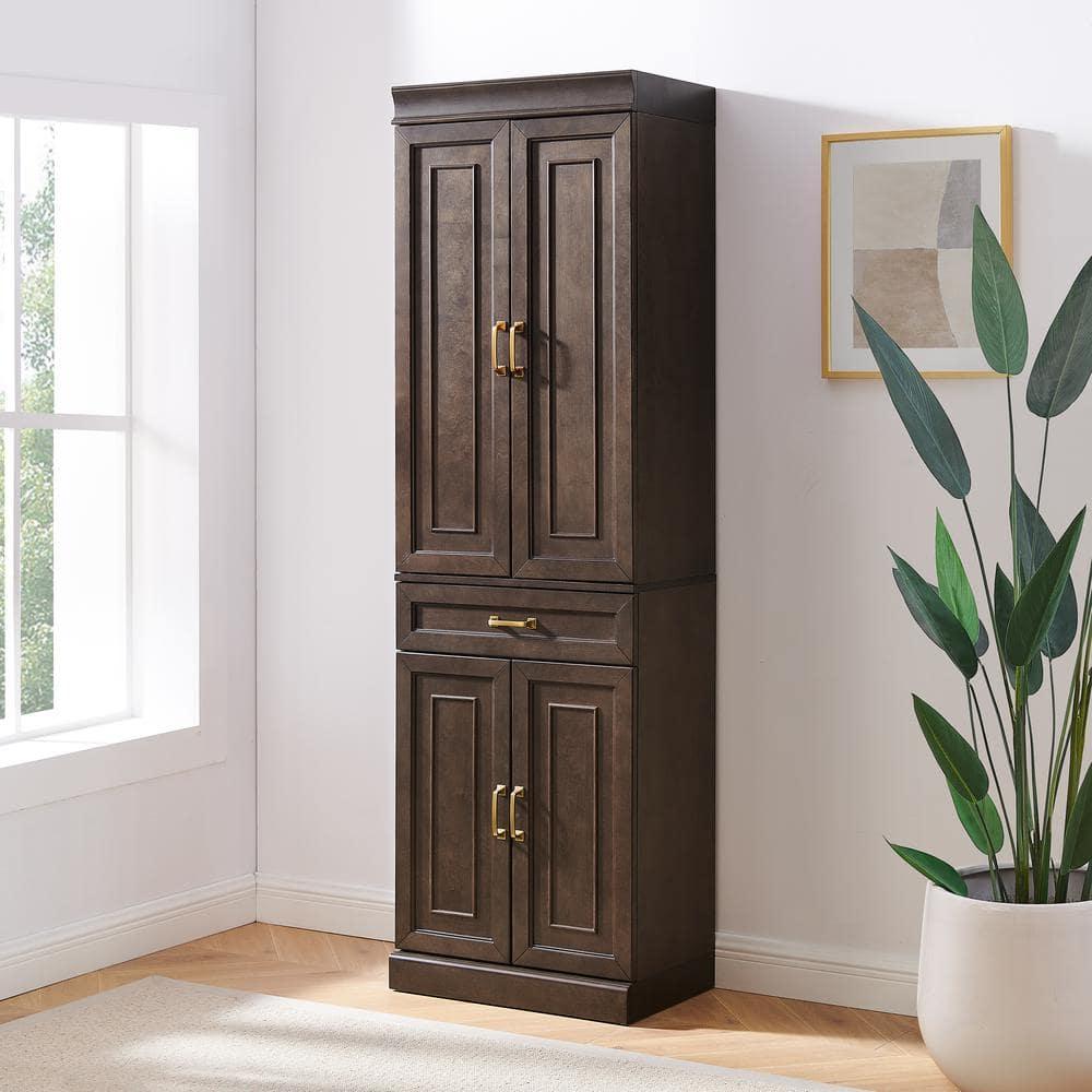 Crosley 78" Stanton Kitchen Storage Pantry Cabinet Coffee: Modular Design, 5 Adjustable Shelves, Wood Veneer