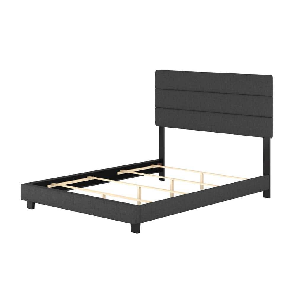 Boyd Sleep Ravenna Upholstered Linen Tri-Panel Channel Adjustable Height Headboard Platform Bed Frame