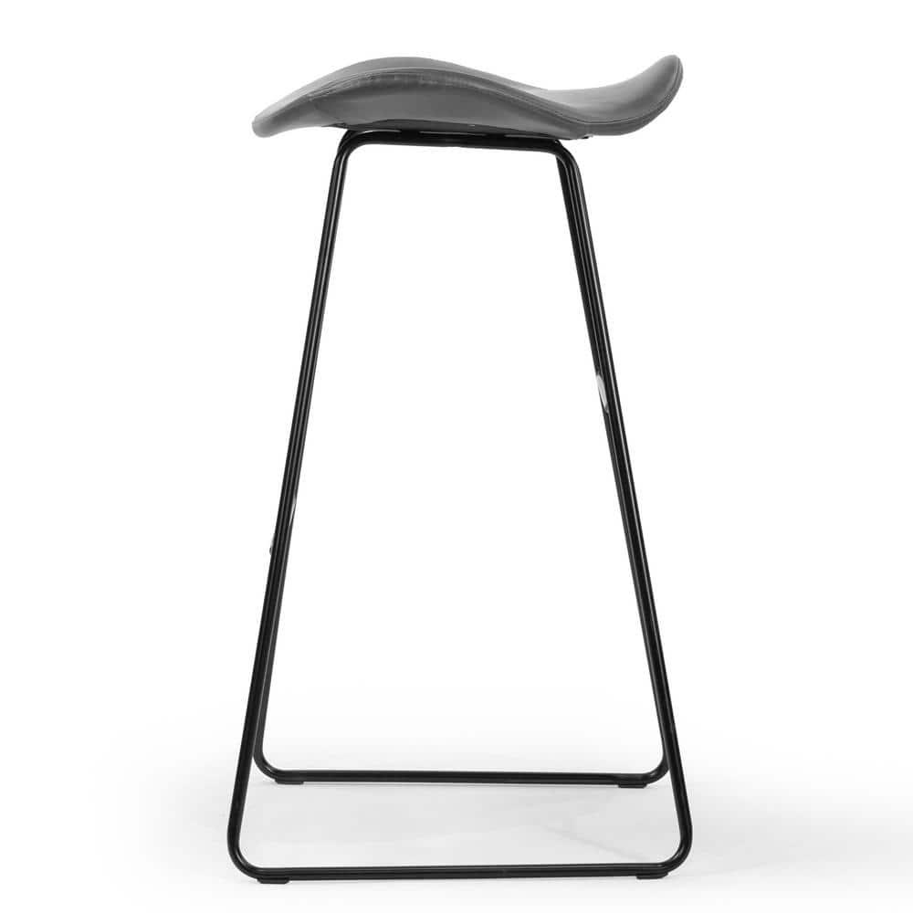 Glamour Home Set of 2 Aoi Grey Faux Leather Backless Barstool with Black Metal Legs
