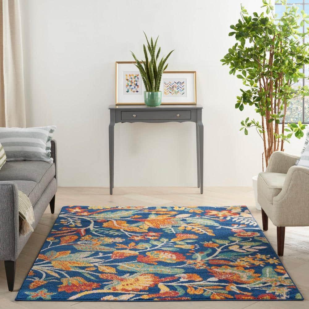 Nourison Allur Botanical Indoor Area Rug Navy Multicolor 5'3" x 7'3"