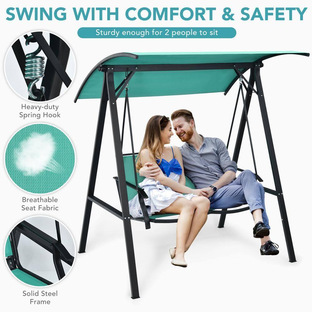 Arlmont & Co. 2 Person Patio Swing With Weather Resistant Glider And Adjustable Canopy