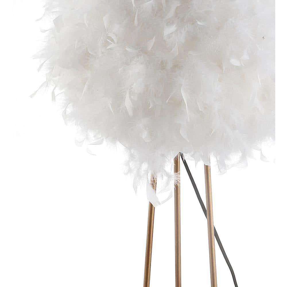 JONATHAN Y JYL9052A Stork 52" Feather Metal LED Floor Lamp, Bohemian, Glam, Modern, Transitional for living room, dinning room, bedroom, office Bulb Included, White/Gold