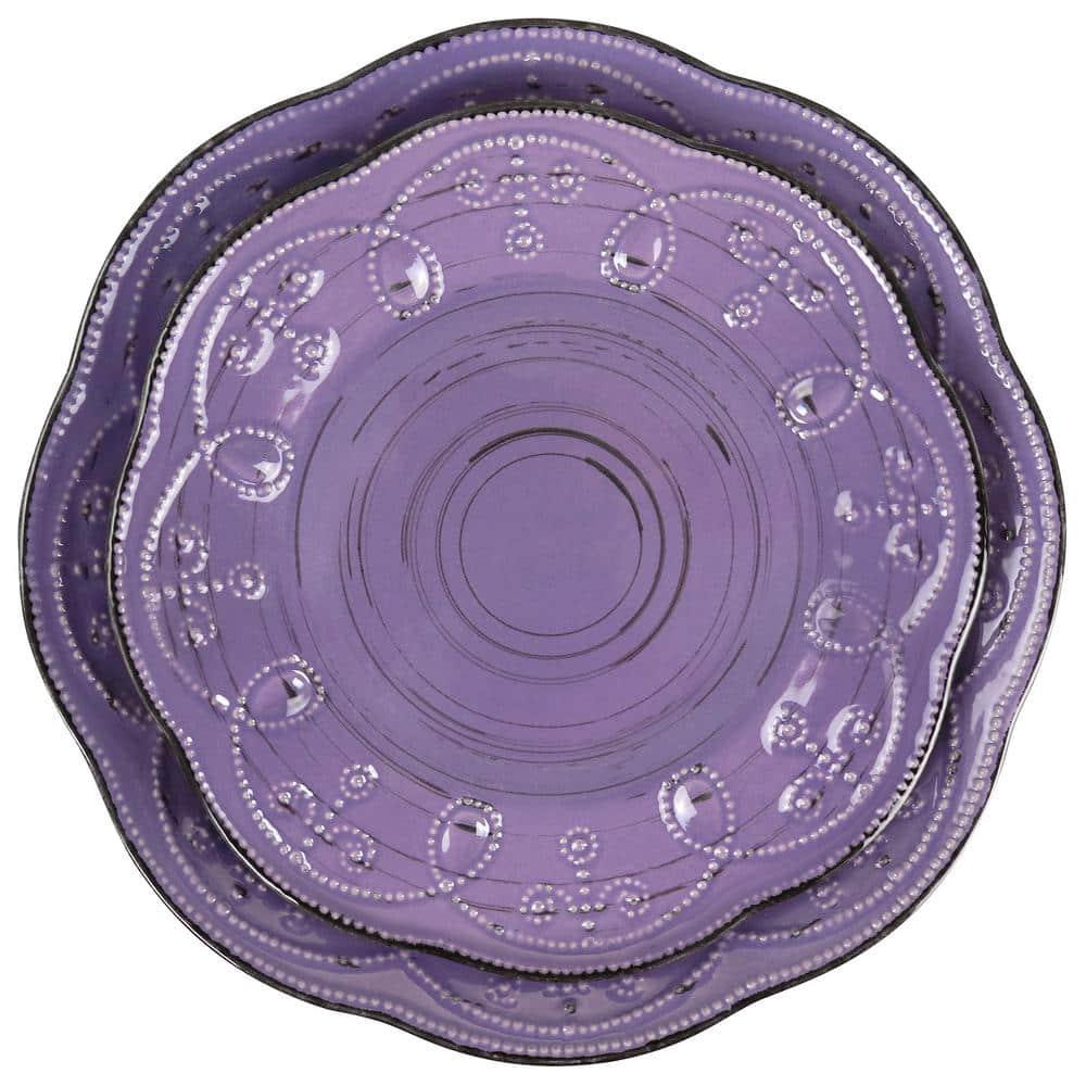Elama Rustic Birch 16 Piece Stoneware Dinnerware Set in Purple