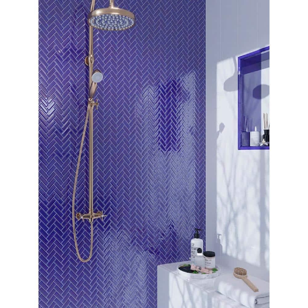 11"X 12.6" Herringbone Polished Glass Mosaic Tile