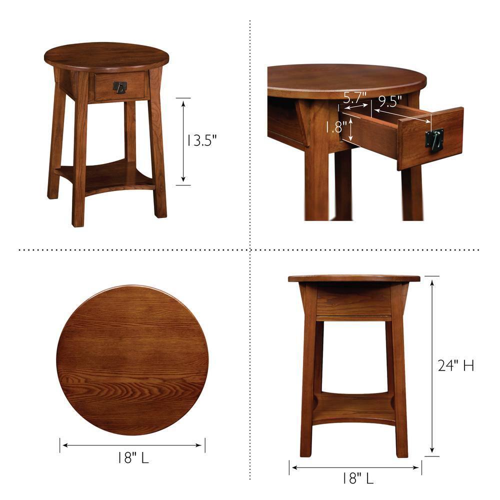 Leick Home 9056-RS Mission Round End Table with Drawer, Made with Solid Wood, Side Table for Living Room, Bedroom, and Office, Russet Finish
