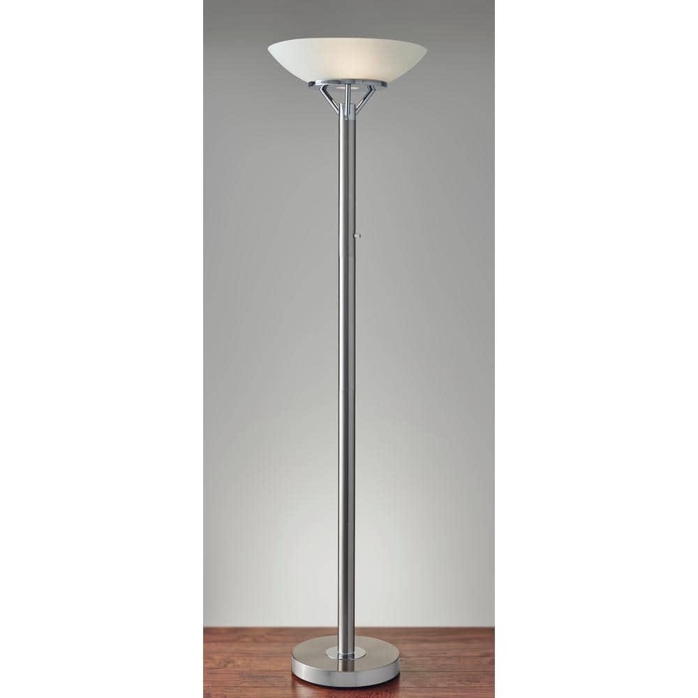 71.5" Expo Floor Lamp Silver - Adesso: ETL Listed, Metal Body, Glass Shade, 2 Sockets, Modern Design