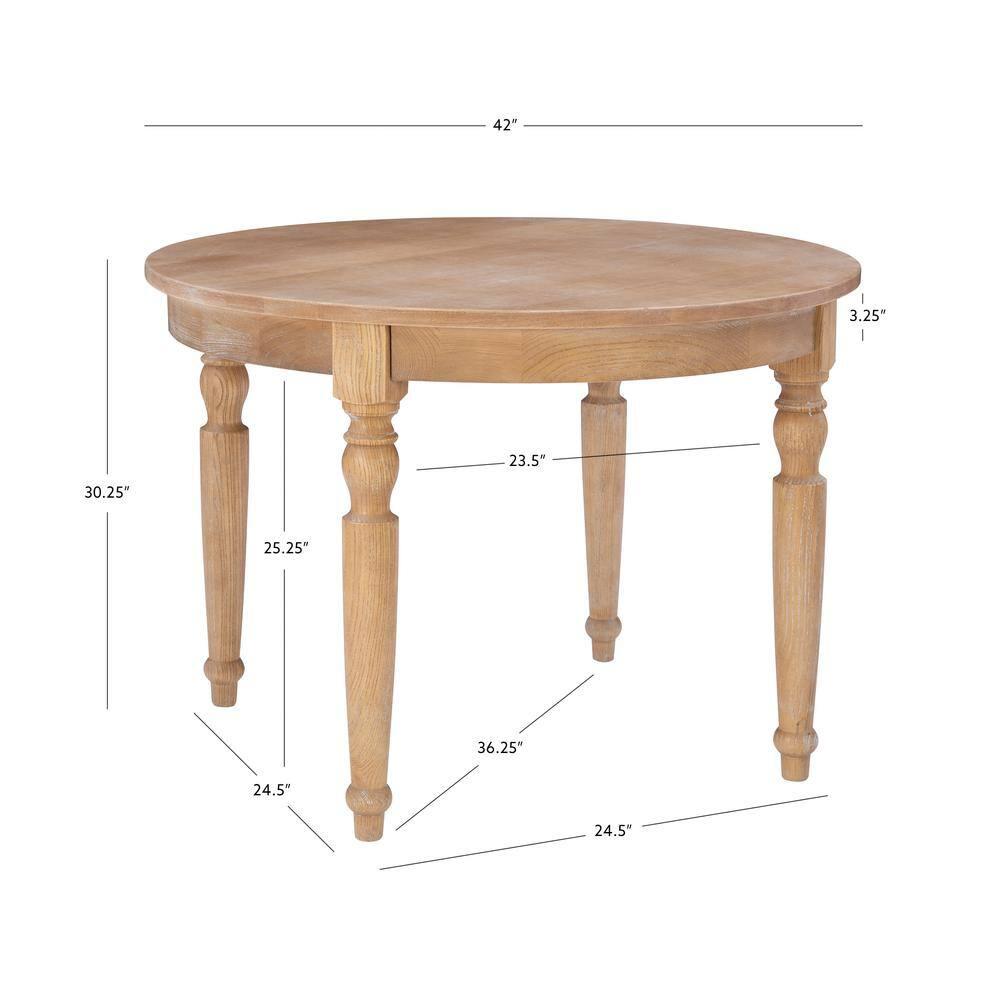 Linon Belfort Traditional Round Dining Table Light Brown: Elm Frame, MDF & Wood Veneer, Seats 4