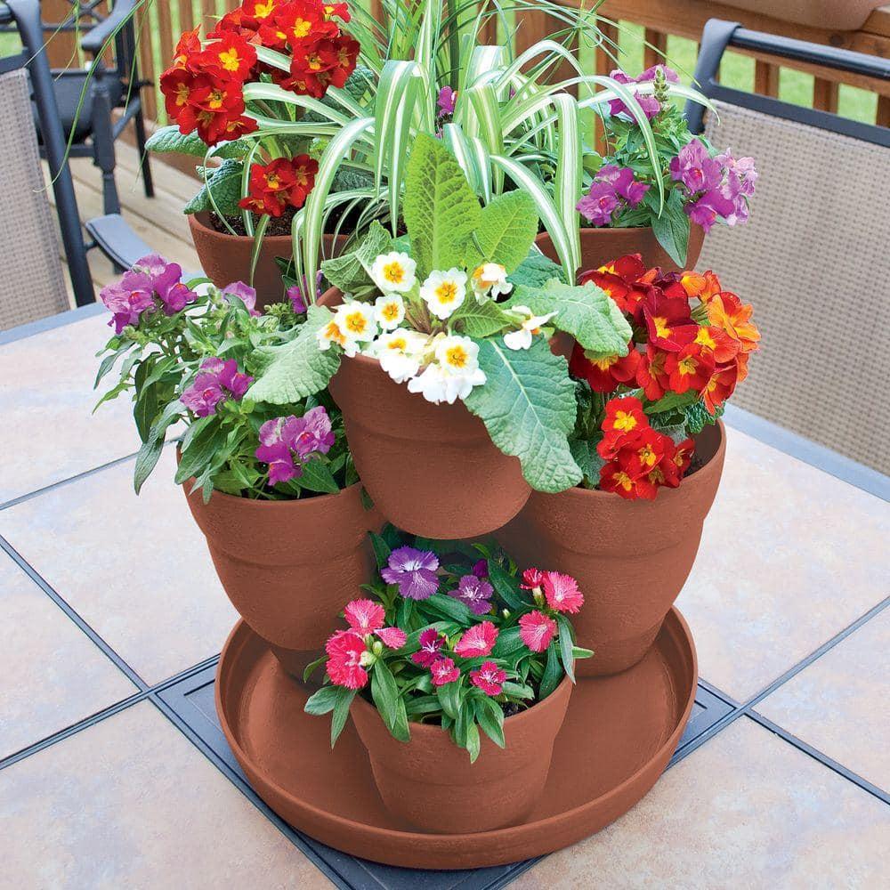 Bloomers Stackable Flower Tower Planter â Holds up to 9 Plants â Great Both Indoors and Outdoors â Terracotta