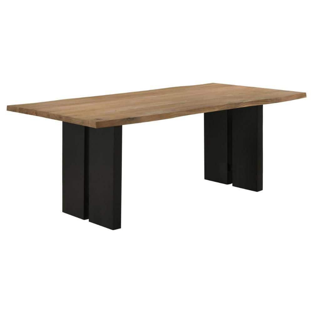 Benjara  30 x 80 x 40 in. Wood Rectangular Dining Table with Double Pedestal Base, Brown & Black