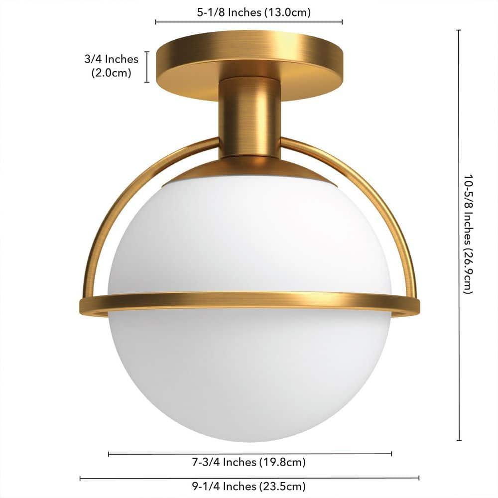 Evelyn&Zoe 9.25" Antique Brass Finish Metal/Glass Semi Flush Mount