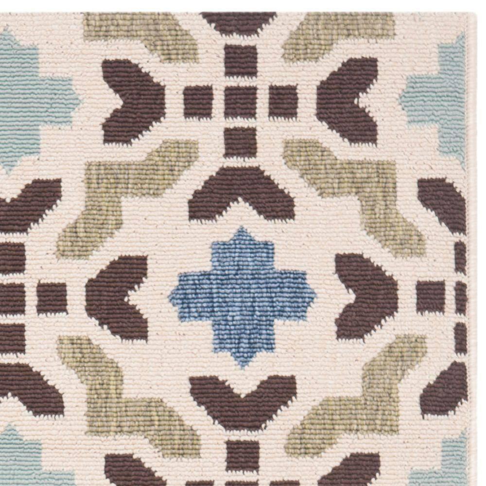 SAFAVIEH Veranda Branson Geometric Indoor/Outdoor Area Rug, 2'7" x 5', Cream/Aqua