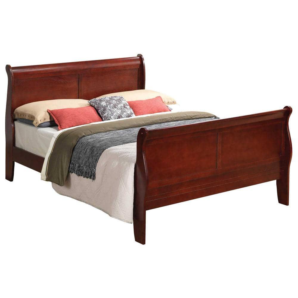 Passion Furniture Louis Philippe Cherry Queen Sleigh Bed with High Footboard