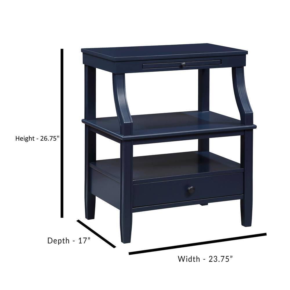 Comfort Pointe Newton Nightstand Midnight Blue: Classic Hardware, Storage Shelf, Pull Out Tray
