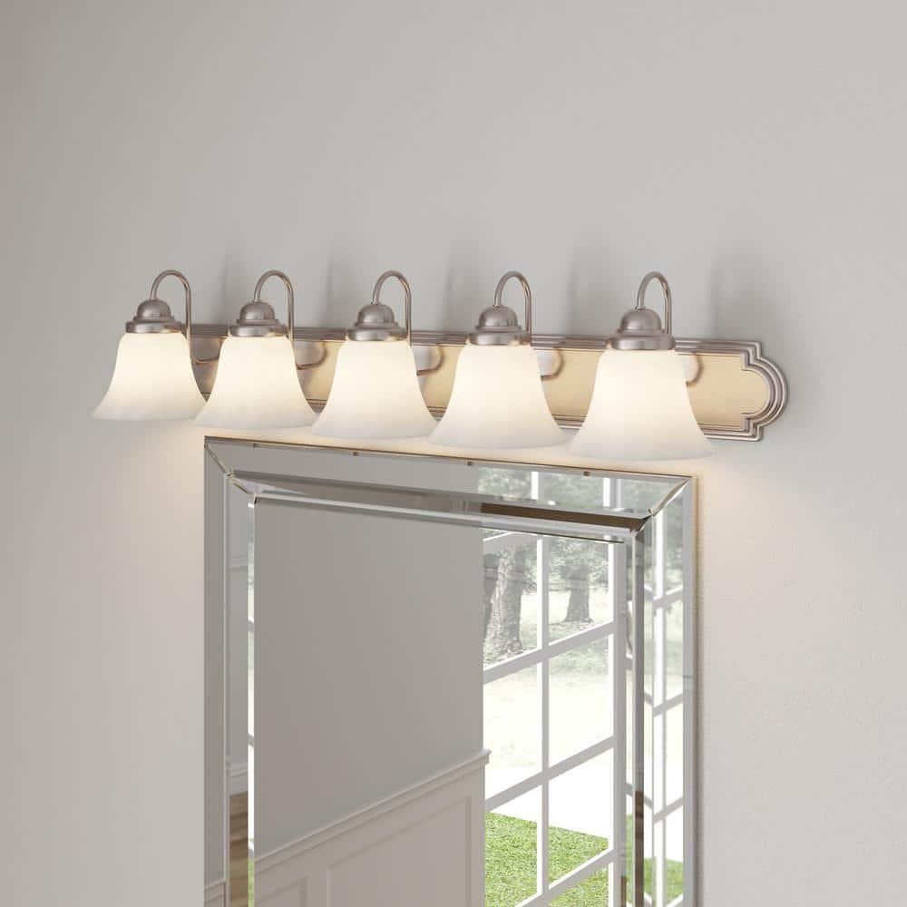 Brushed Nickel 36" 5-Light Vanity Fixture with Alabaster Glass