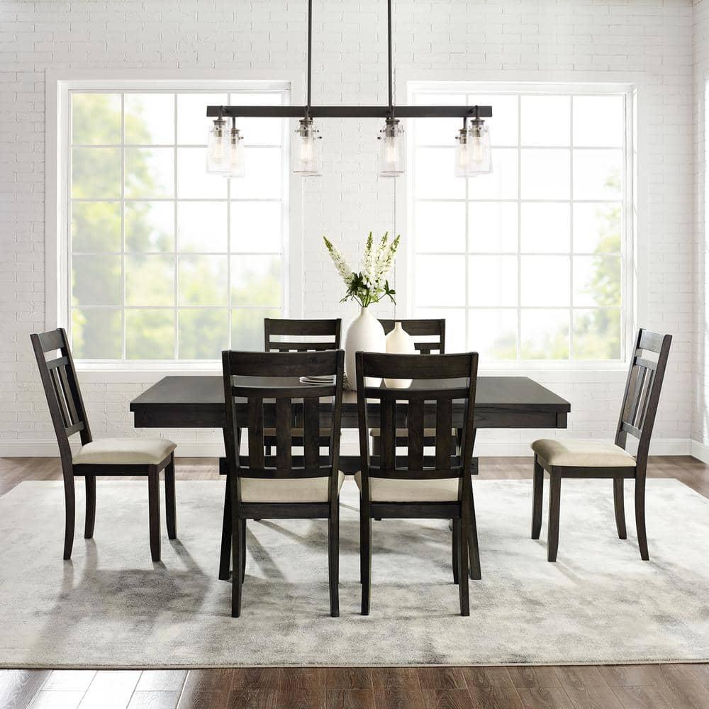 Crosley Furniture Hayden Wood 7 Piece Butterfly Leaf Trestle Dining Set in Slate