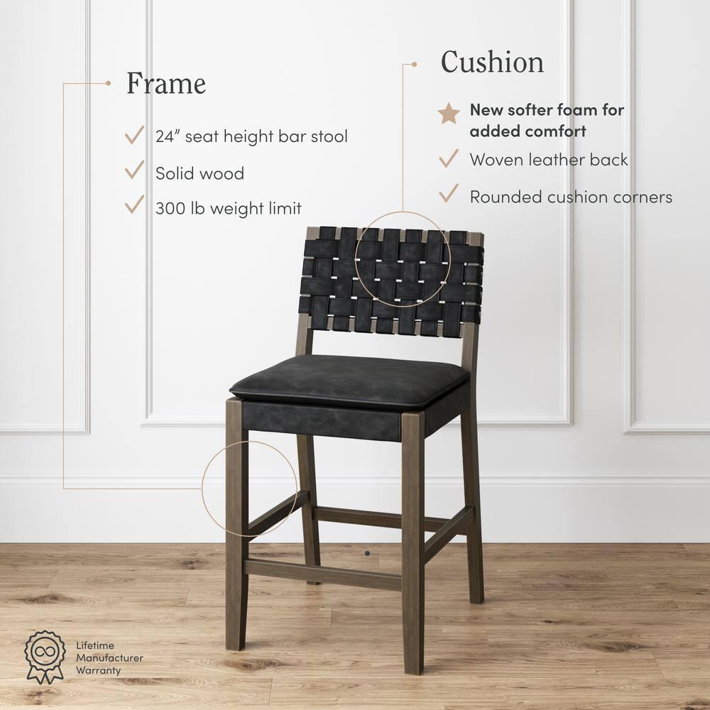 Nathan James Set of 4 Cohen Faux Leather Counter Height Barstool Black