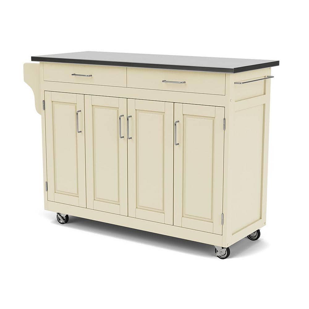 Create-a-Cart White Kitchen Cart With Stainless Top