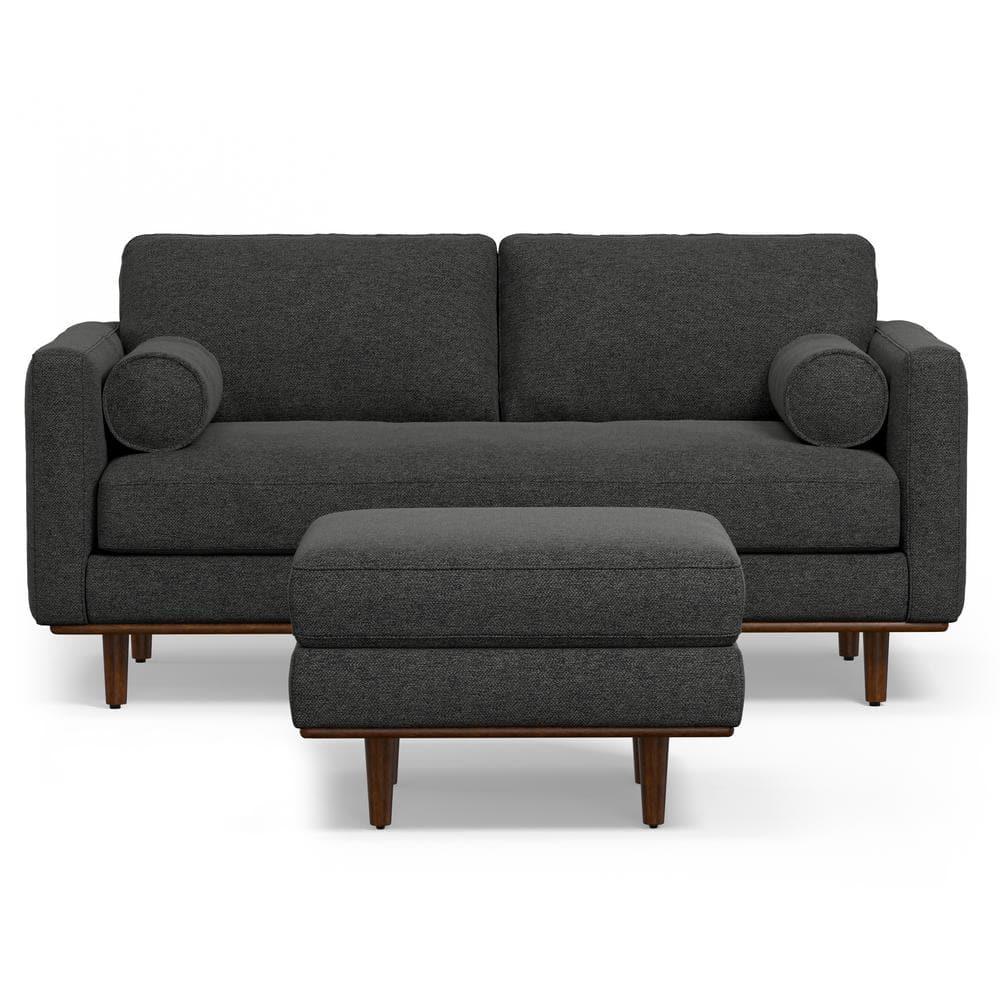 Simpli Home Morrison  Sofa and Ottoman Set in Woven-Blend Fabric