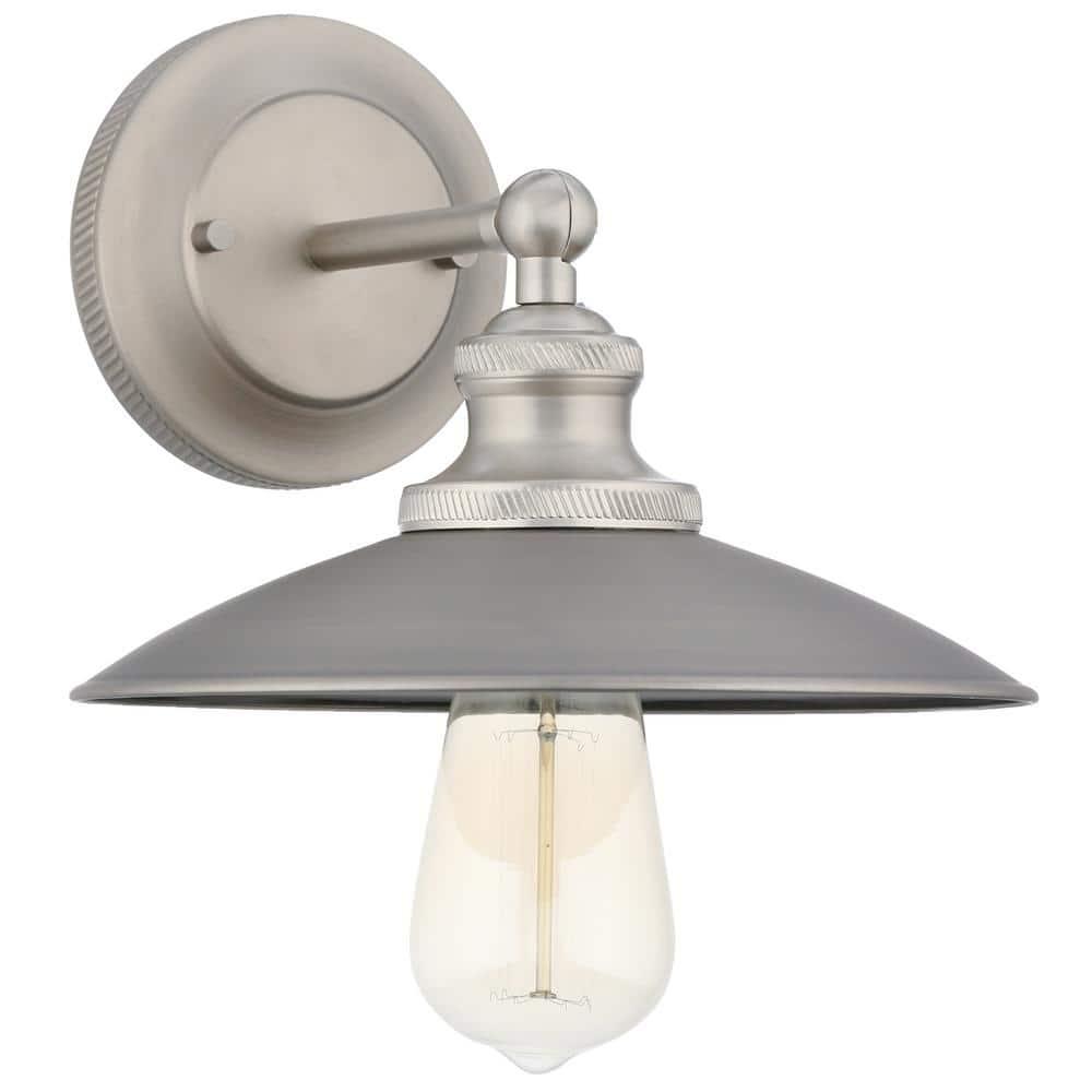 Progress Lighting Archives 1-Light Adjustable Swivel Wall Sconce, Antique Nickel, Natural Brass Accents, Shade Included
