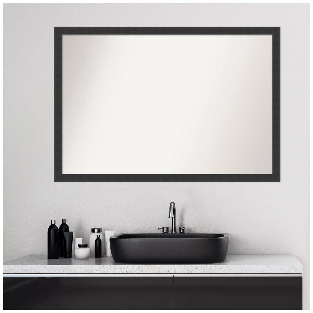 Amanti Art Mezzanotte Black Non-Beveled Wood Bathroom Wall Mirror 26 x 38 in.