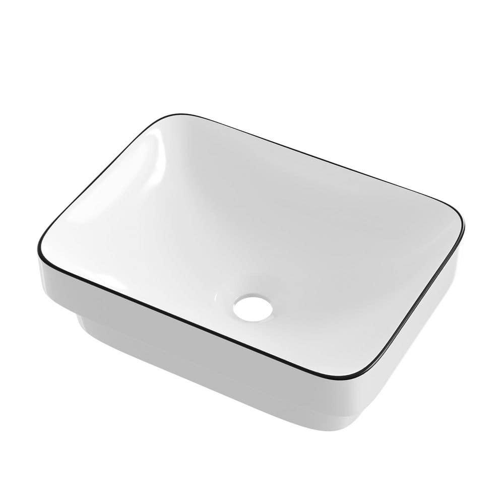Ally 16 in. Rectangular Bathroom Ceramic Semi-Recessed Vessel Sink White Art Basin
