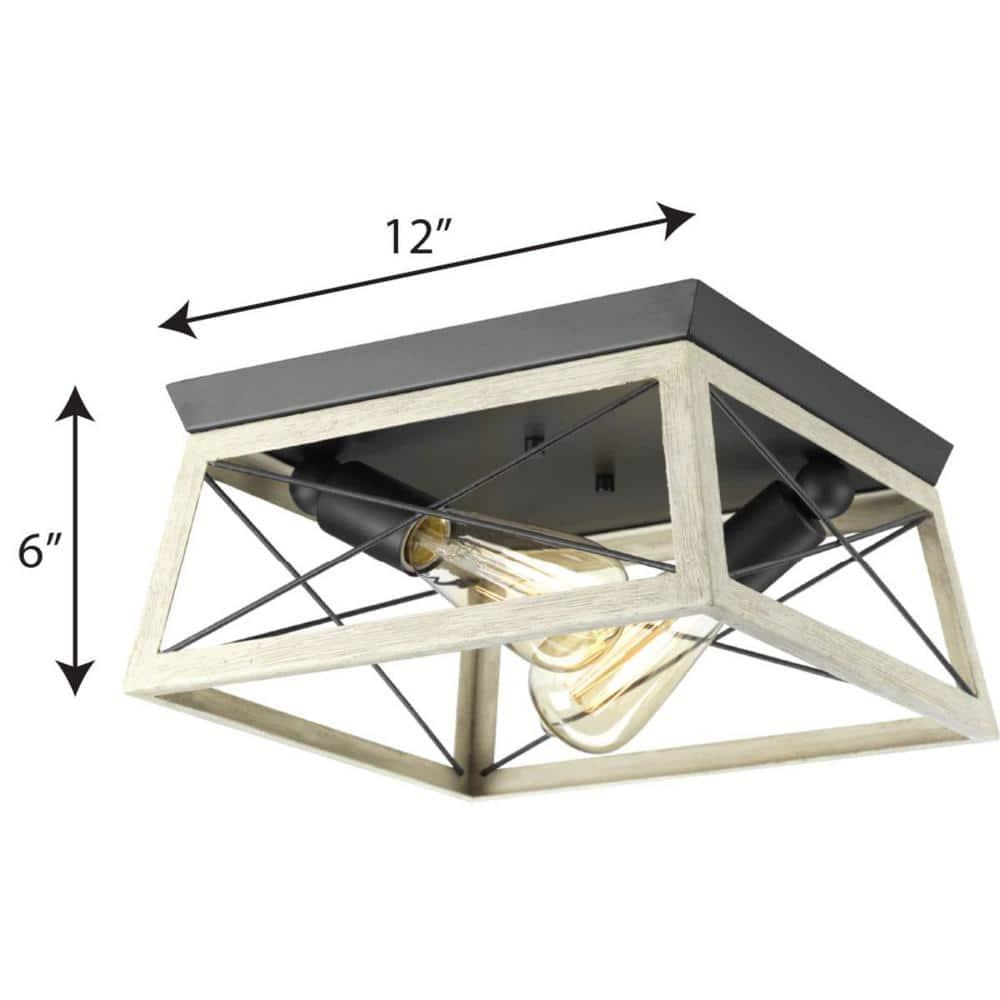 Progress Lighting Briarwood 2-Light Flush Mount, Graphite Finish, Faux-Painted Wood Enclosure, Canopy Included