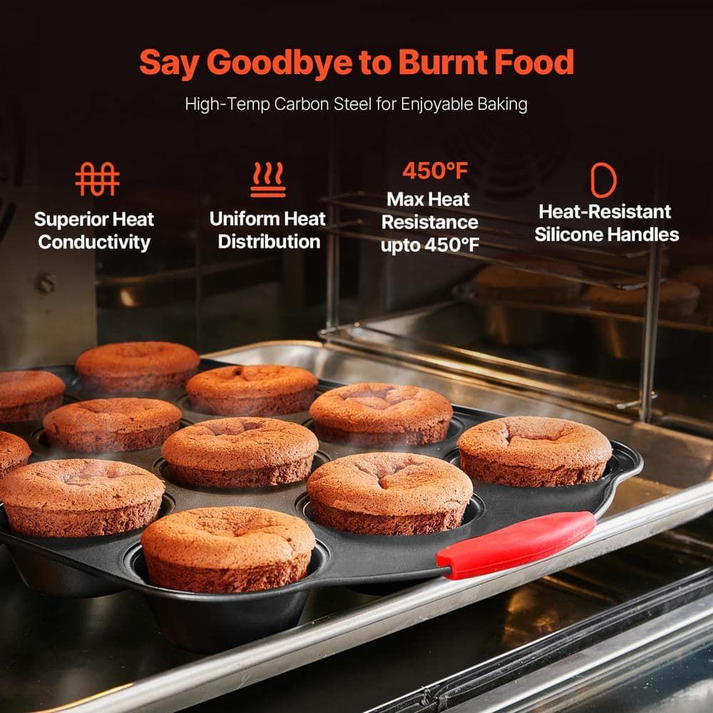 VEVOR Baking Pans Set, 3-Piece, Ultra Thick Nonstick Carbon Steel Cookware Sheets & Trays, Stackable Kitchen Oven Bakeware Cooking Sets, Easy to Clean, for Baking Cookie Cake Muffin Bread