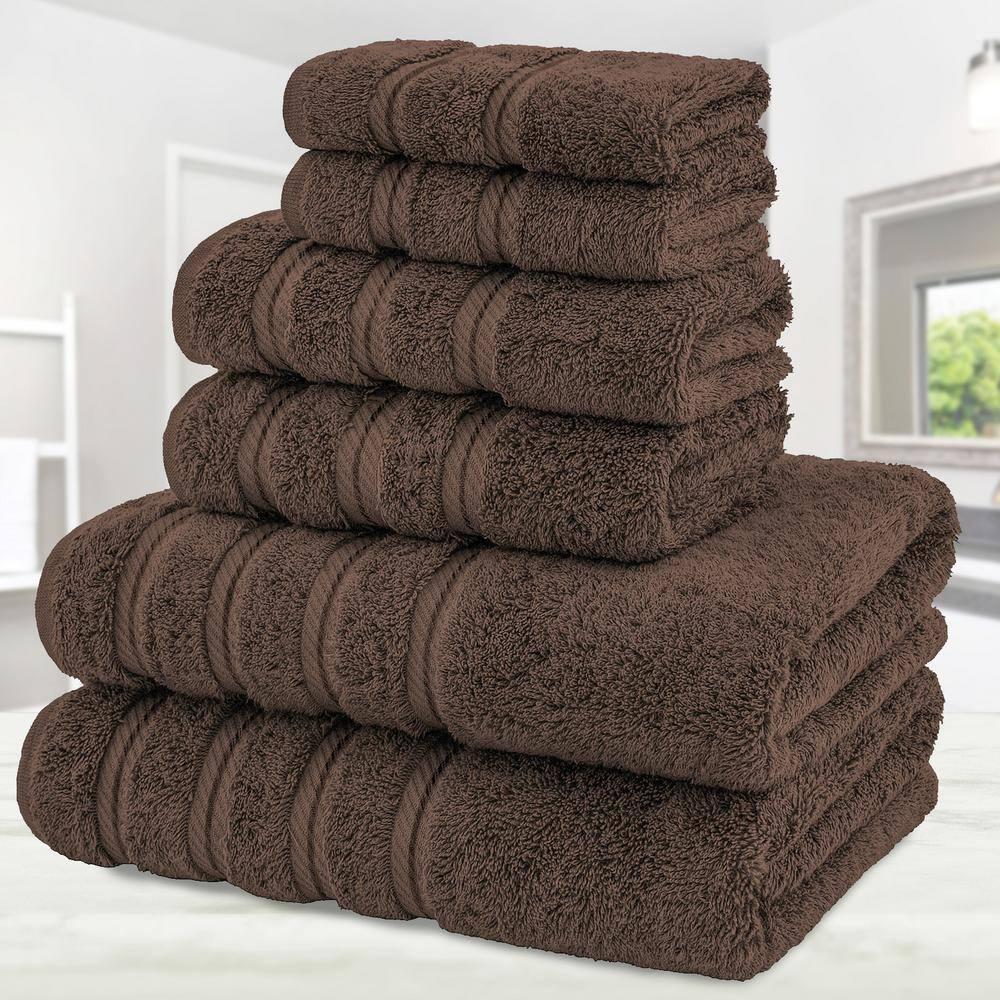 American Soft Linen Bekos 6 Piece Towel Set, 100% Cotton Bath Towel Set for Bathroom, Brown