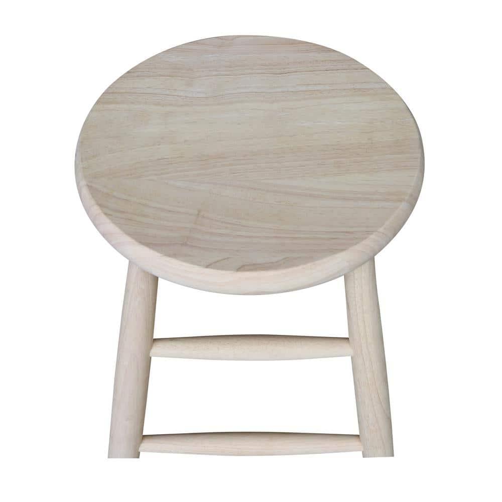24" Scooped Seat Counter Height Barstool Unfinished - International Concepts: Solid Wood, Round, Backless