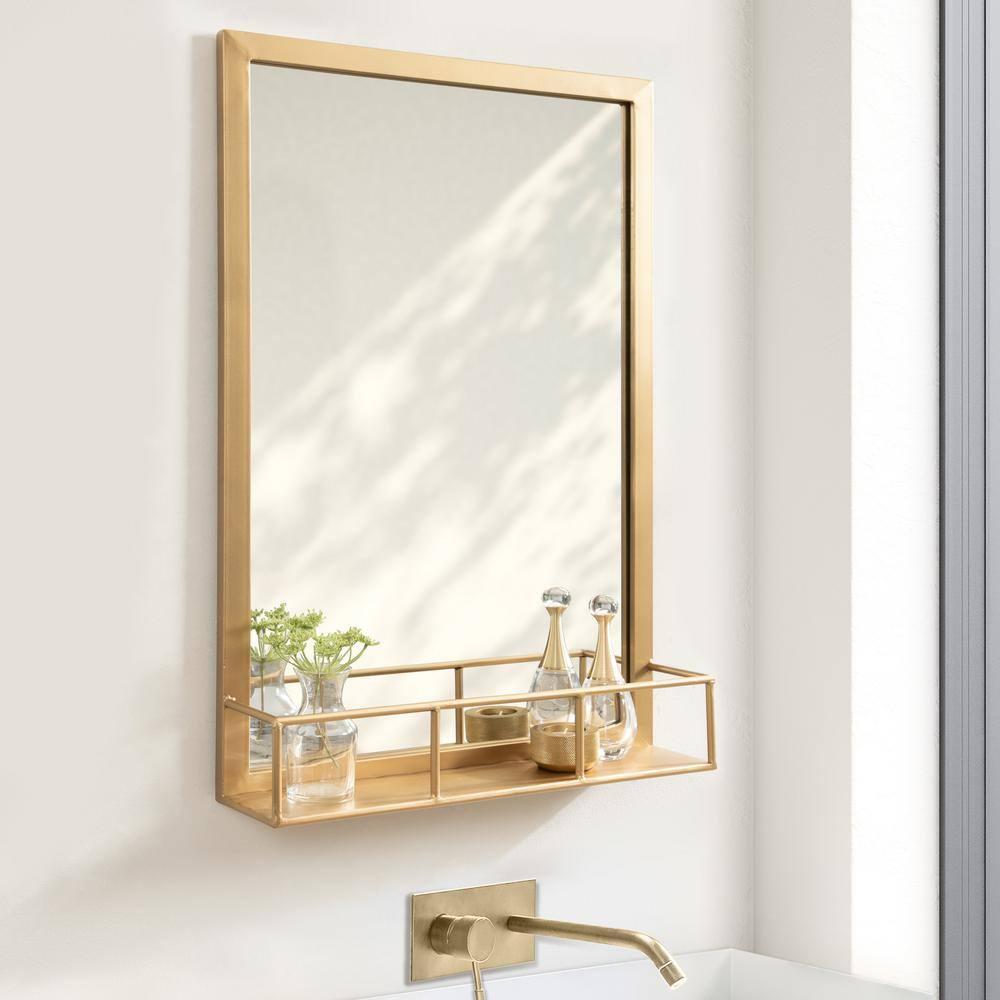 Kate and Laurel Jackson Modern Mirror with Shelf, 20 x 30, Gold, Decorative Mirror with Transitional Style and Additional Storage