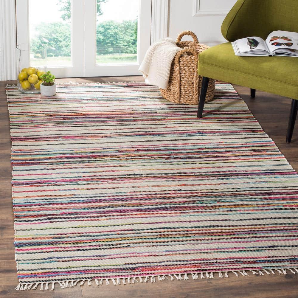 Rag Rug RAR126 Hand Woven Indoor Accent Rug - Ivory/Multi - 2'x3' - Safavieh.