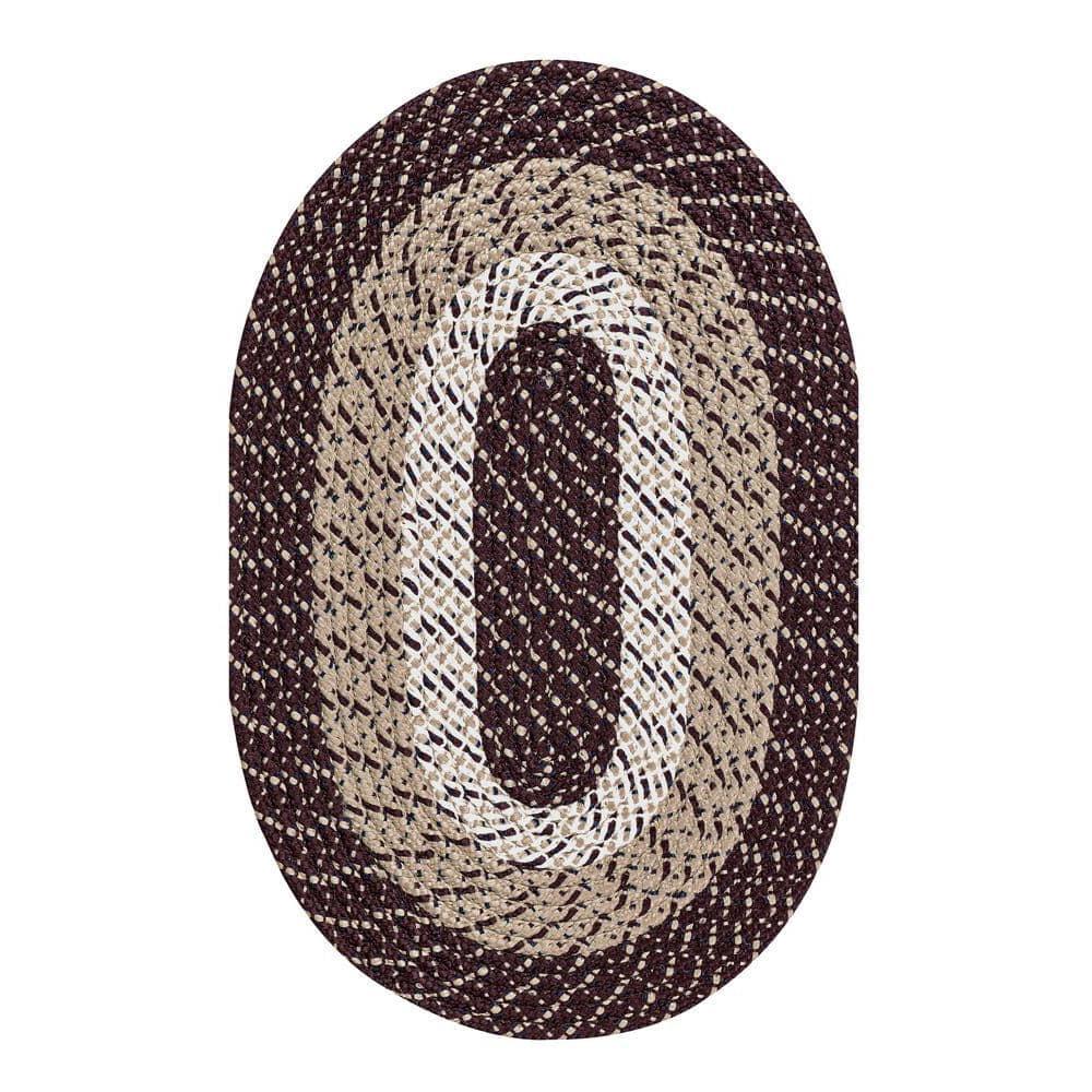 Better Trends Country Polypropylene 64" x 100" Oval  Braided Rug - Burgundy Stripe