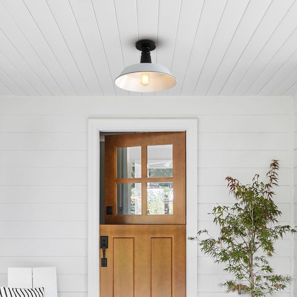 JONATHAN y Camila Montaje Semi Empotrado de Hierro LED Industrial Clásico de 14" con 1 Luz para Interior/exterior, Blanco/negro, JYL7617A