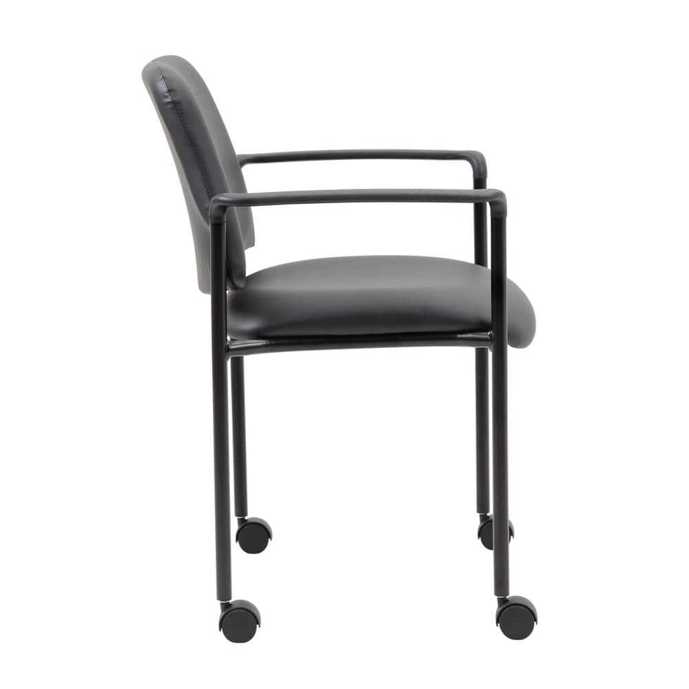 Boss Office Products Stacking Chair with Casters Black: Upholstered Desk Chair, Metal Frame, Fixed Arms