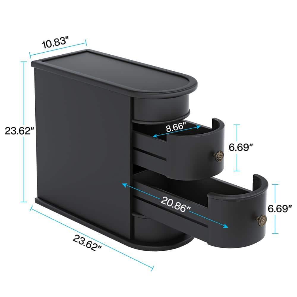 Hommoo Wood Narrow Nightstand with 2 Drawers Black