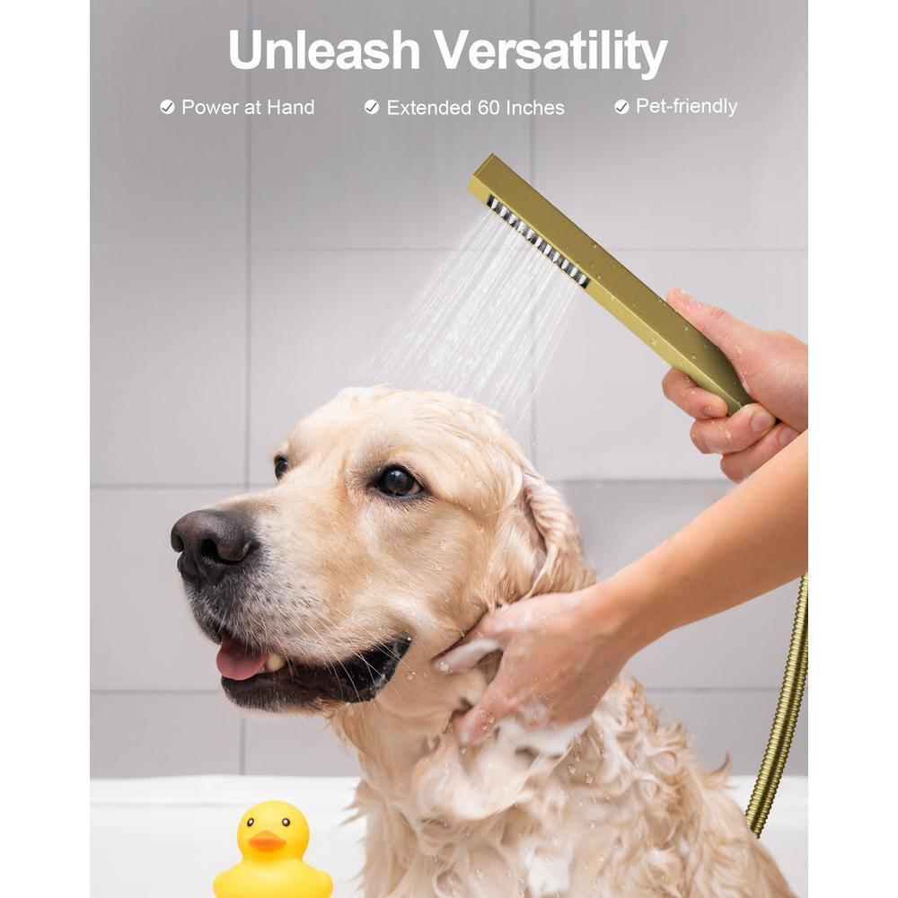 GRANDJOY Dual Wall Mount Rainfall Shower Head System Adjustable 12 inch & 6 inch Shower Faucet Set with Handheld Shower Spray Thermostatic Pressure Balance Value, Brushed Gold