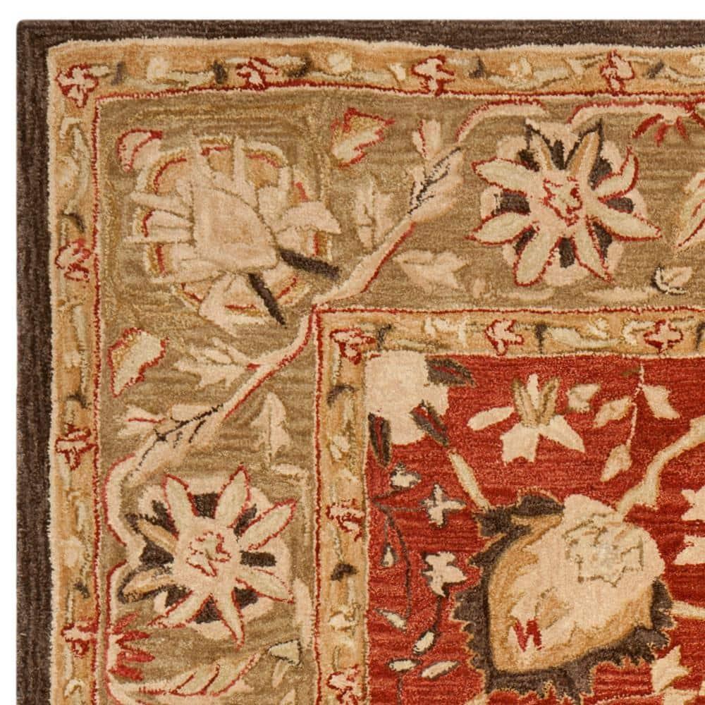 Hand-Tufted Anatolia Inspired Rust and Green Floral Wool Bench