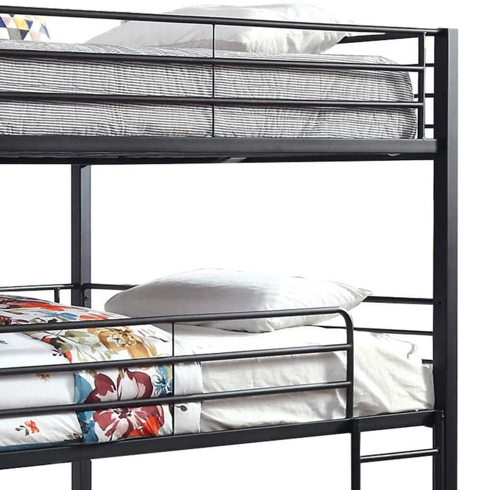 Benjara Industrial Style Queen Triple Decker Bunk Bed with Ladder, Black