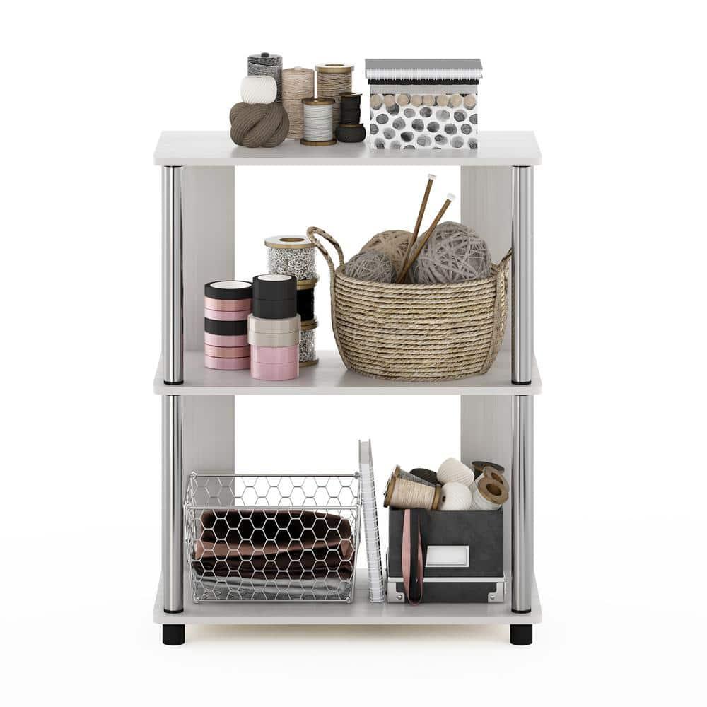 Furinno Simple Design 3-Tier Decorative Bookshelf Industrial Open Bookcase Display Shelf Storage Rack,White Oak