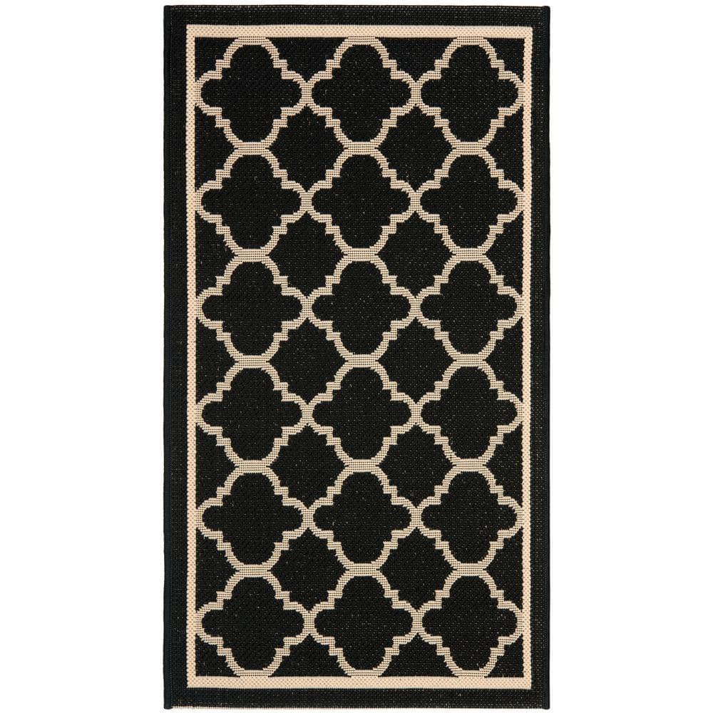 Courtyard CY6918 Power Loomed Indoor/Outdoor Accent Rug - Black/Beige - 2'7"x5' - Safavieh.